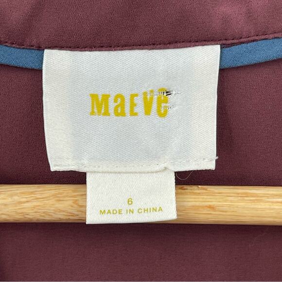 Anthropologie Maeve Eva Faux Wrap Drape Front Blouse Burgundy Mauve Size 6 - Picture 5 of 7